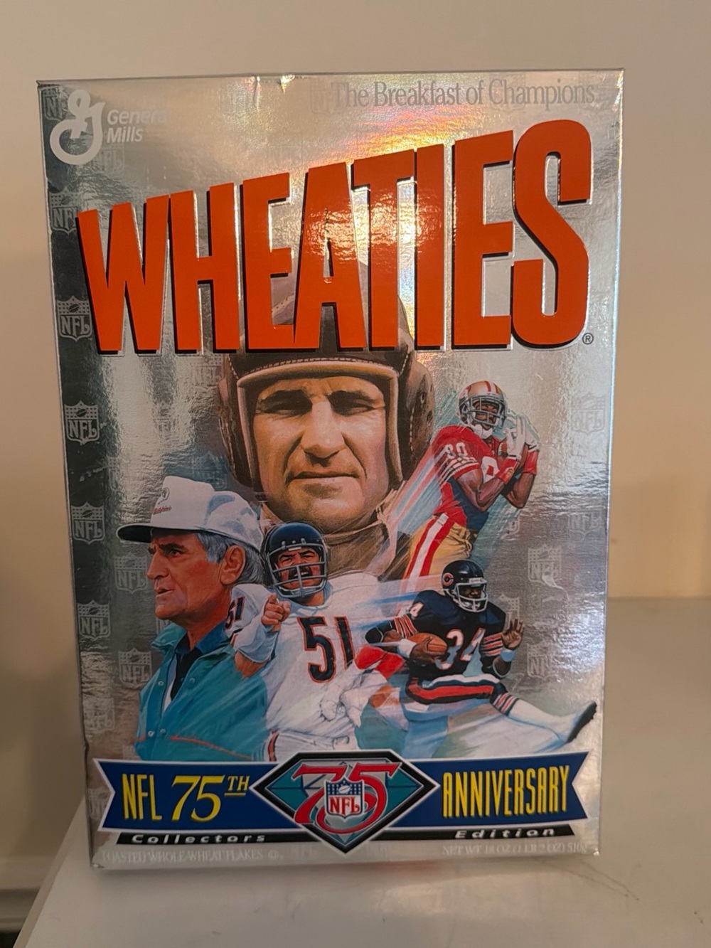 WHEATIES NFL 75th Anniversary Collector Cereal Box - Silver/Orange